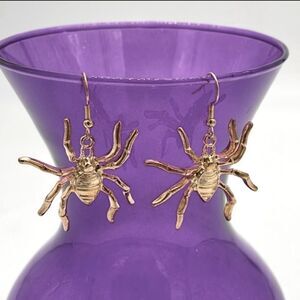 1 1/2” Goldtone Metal Spider Halloween Earrings